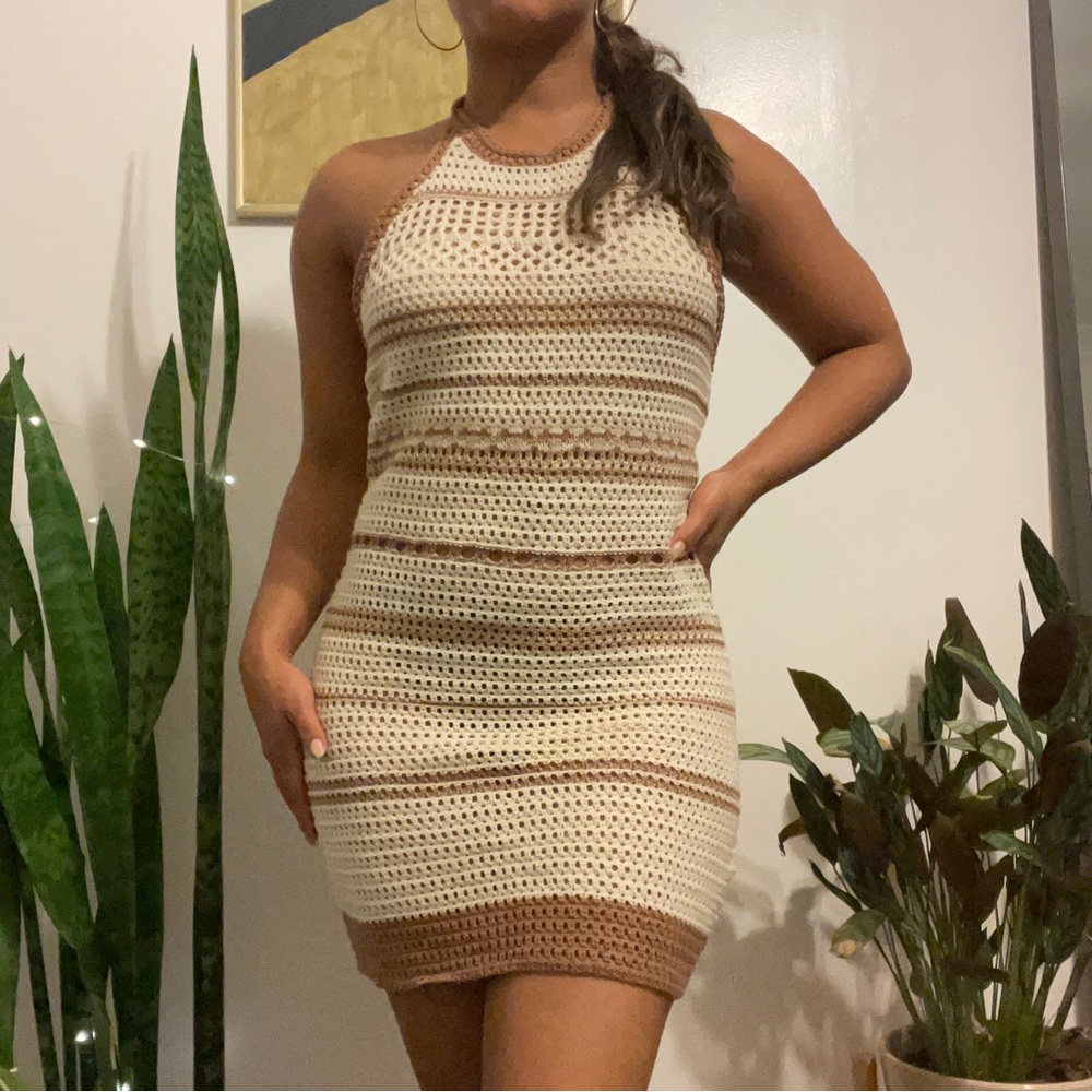 Super cute Brown Crochet Halter Dress